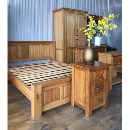 Chunky Oak - Nệm 1m6 x 2m : Giường Ngủ Gỗ Sồi Chân Trụ